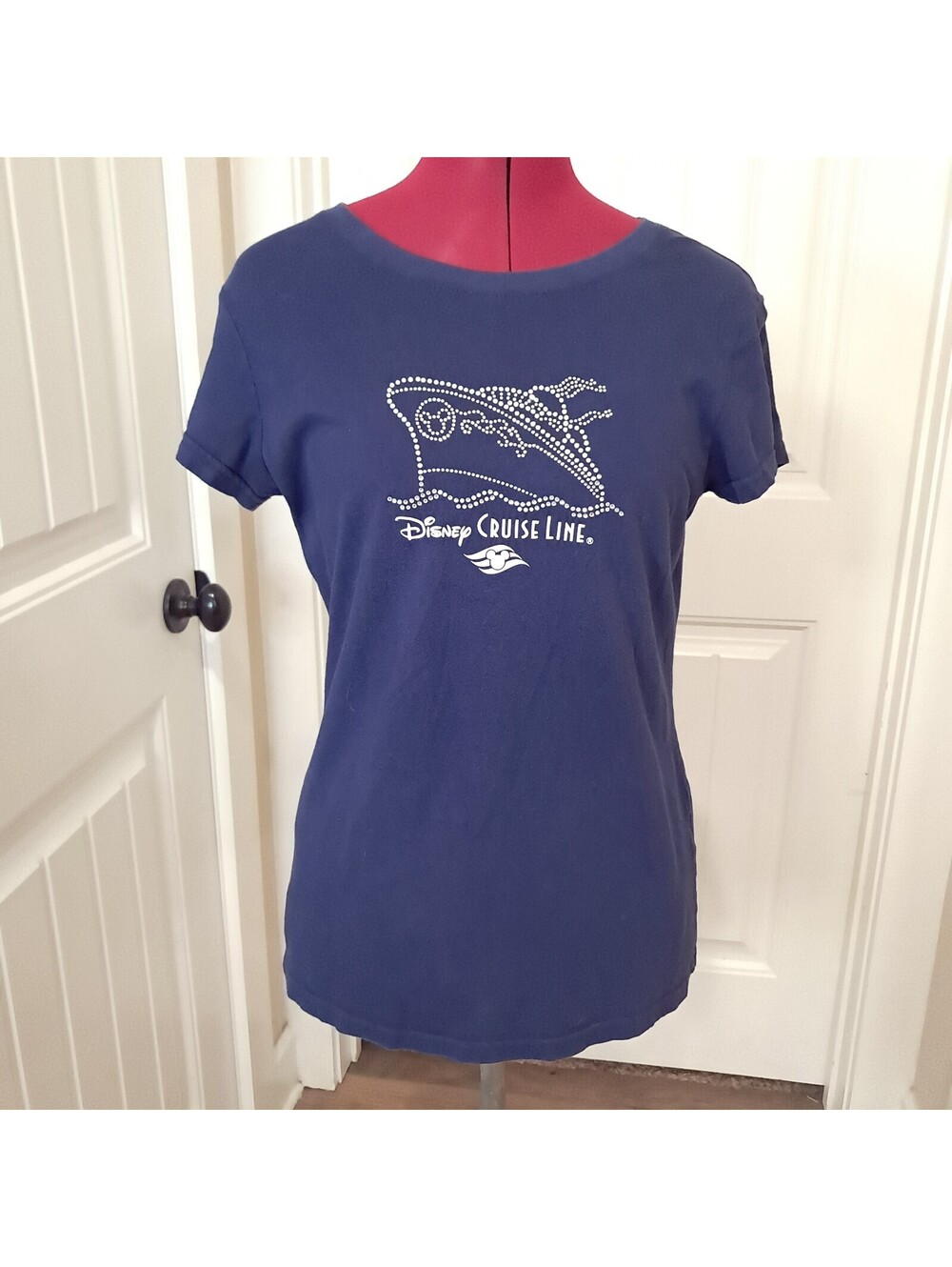 Disney Cruise Line Shirt Sz M Medium Rhinestone Logo Women’s T-Shirt Blue Navy